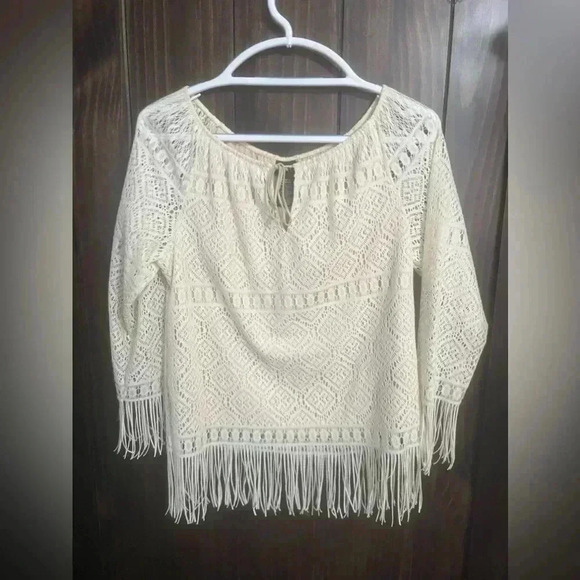 Mixit Bohemian Crochet and Fringe Top. Size: Medium - Picture 2 of 10